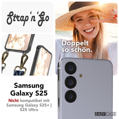 Samsung Galaxy S25 Handykette mit verstellbarem Boho Trageriemen und Metallapplikationen 