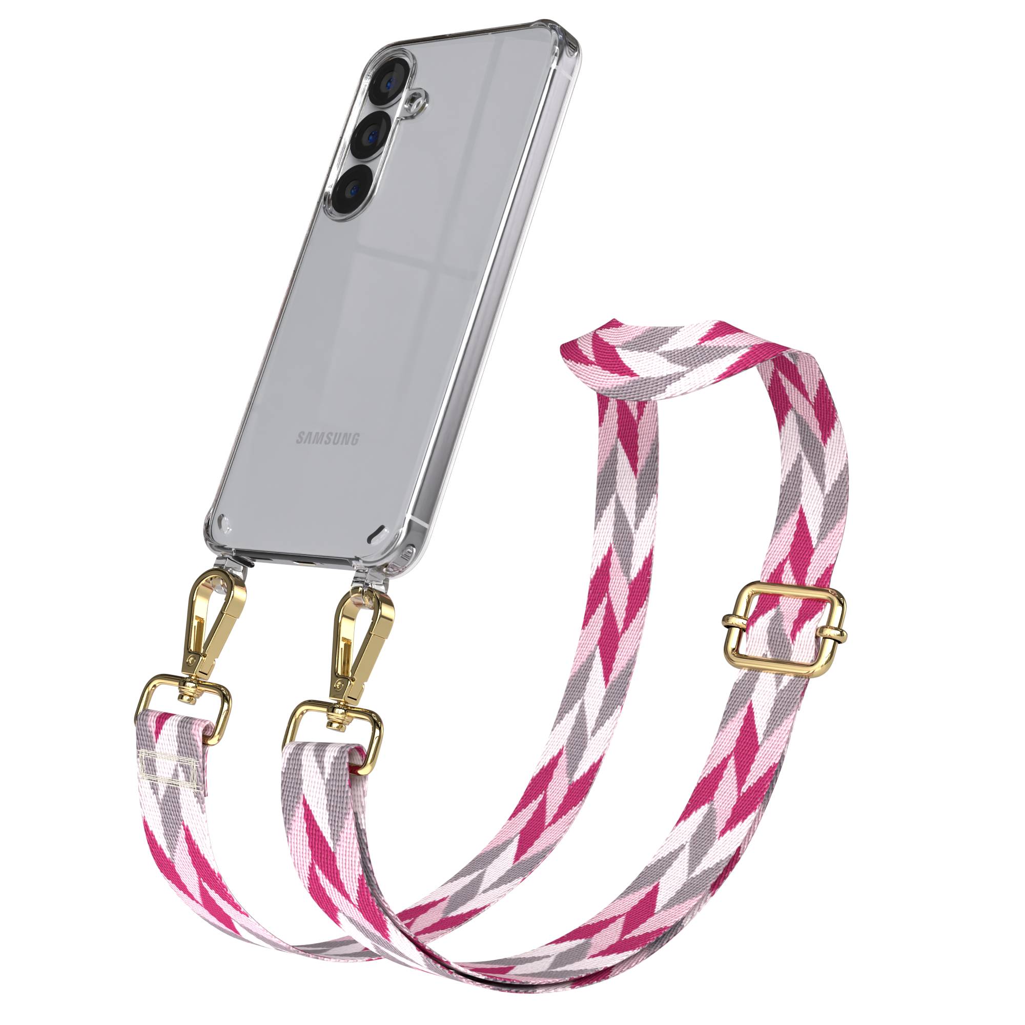 Samsung Galaxy S25 Handykette mit verstellbarem Boho Trageriemen und Metallapplikationen 