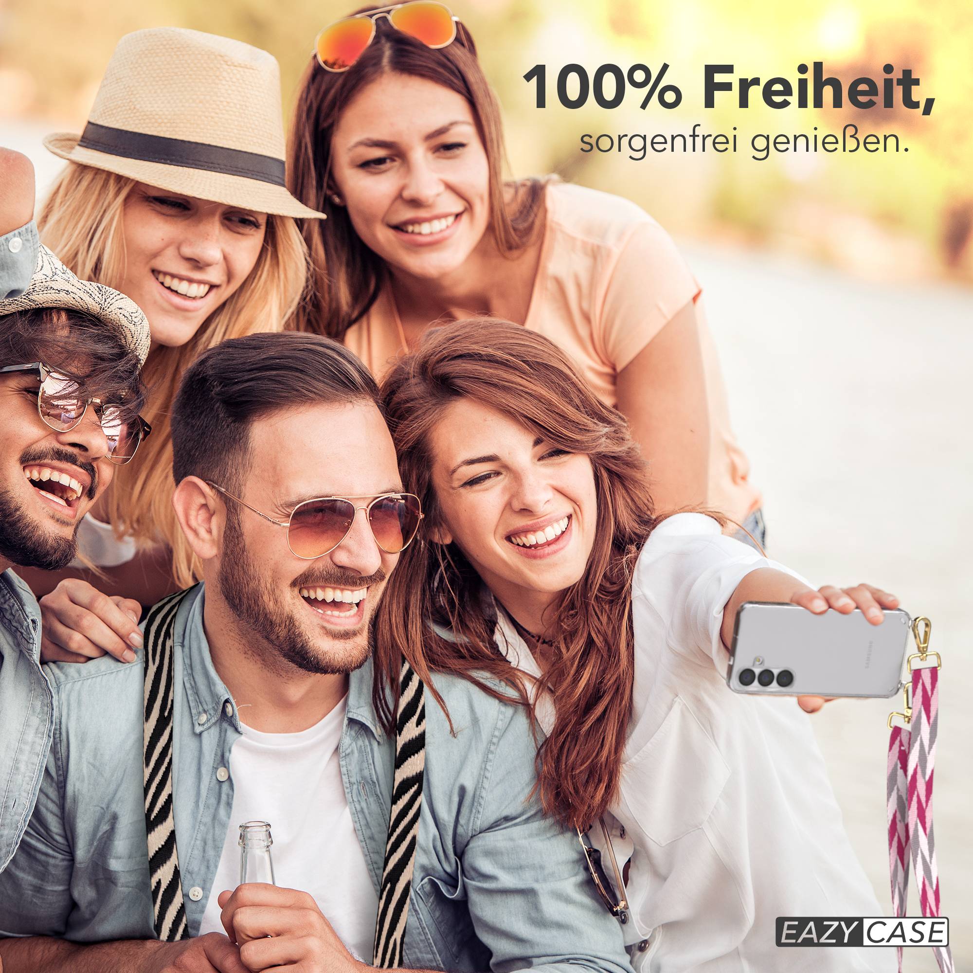 Samsung Galaxy S25 Handykette mit verstellbarem Boho Trageriemen und Metallapplikationen 