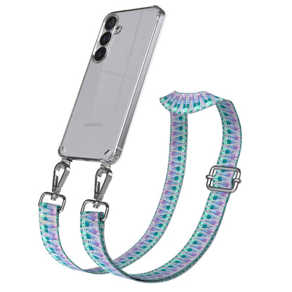 Samsung Galaxy S25 Handykette mit verstellbarem Boho Trageriemen und Metallapplikationen 