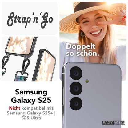 Samsung Galaxy S25 Handykette mit verstellbarem Boho Trageriemen und Metallapplikationen 