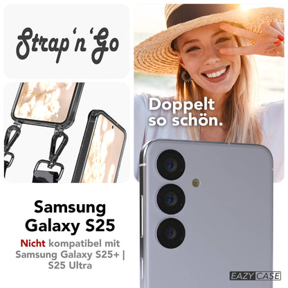 Samsung Galaxy S25 Handykette mit verstellbarem Boho Trageriemen und Metallapplikationen 