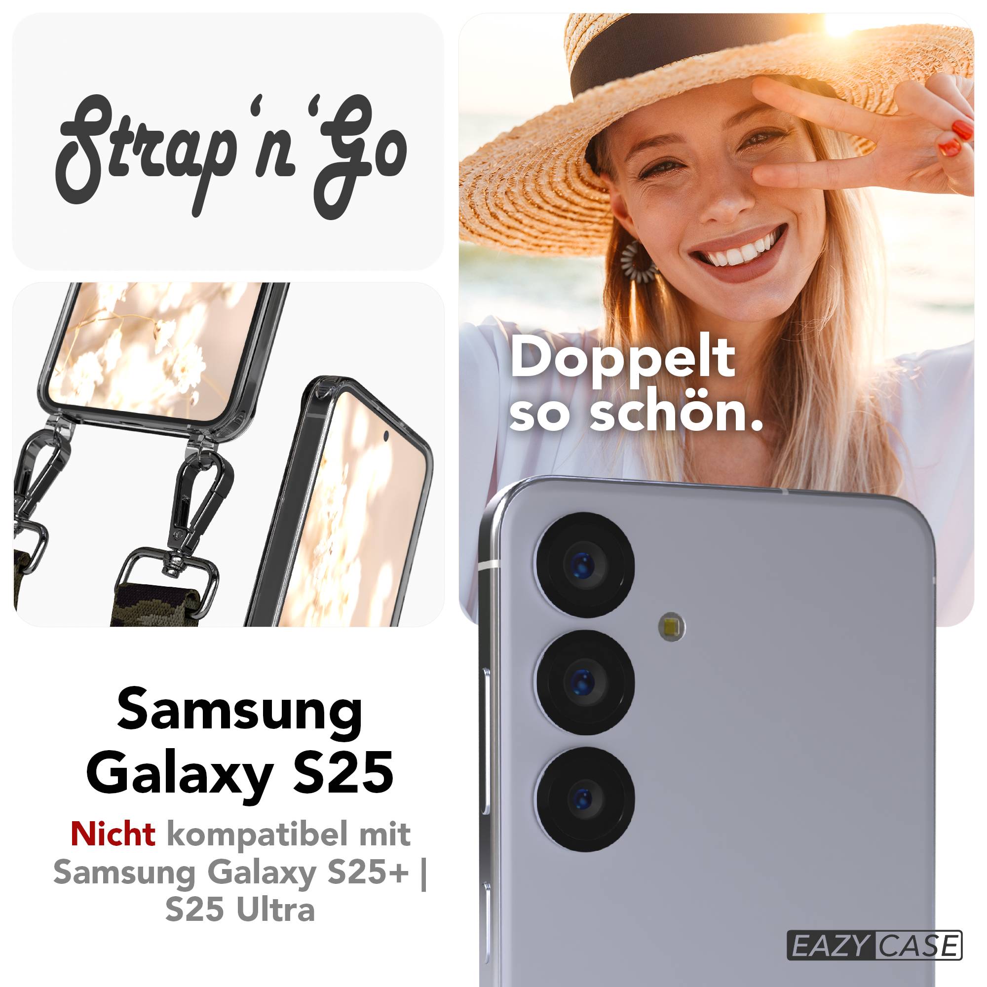 Samsung Galaxy S25 Handykette mit verstellbarem Boho Trageriemen und Metallapplikationen 