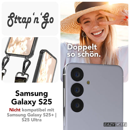 Samsung Galaxy S25 Handykette mit verstellbarem Boho Trageriemen und Metallapplikationen 