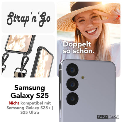 Samsung Galaxy S25 Handykette mit verstellbarem Boho Trageriemen und Metallapplikationen 
