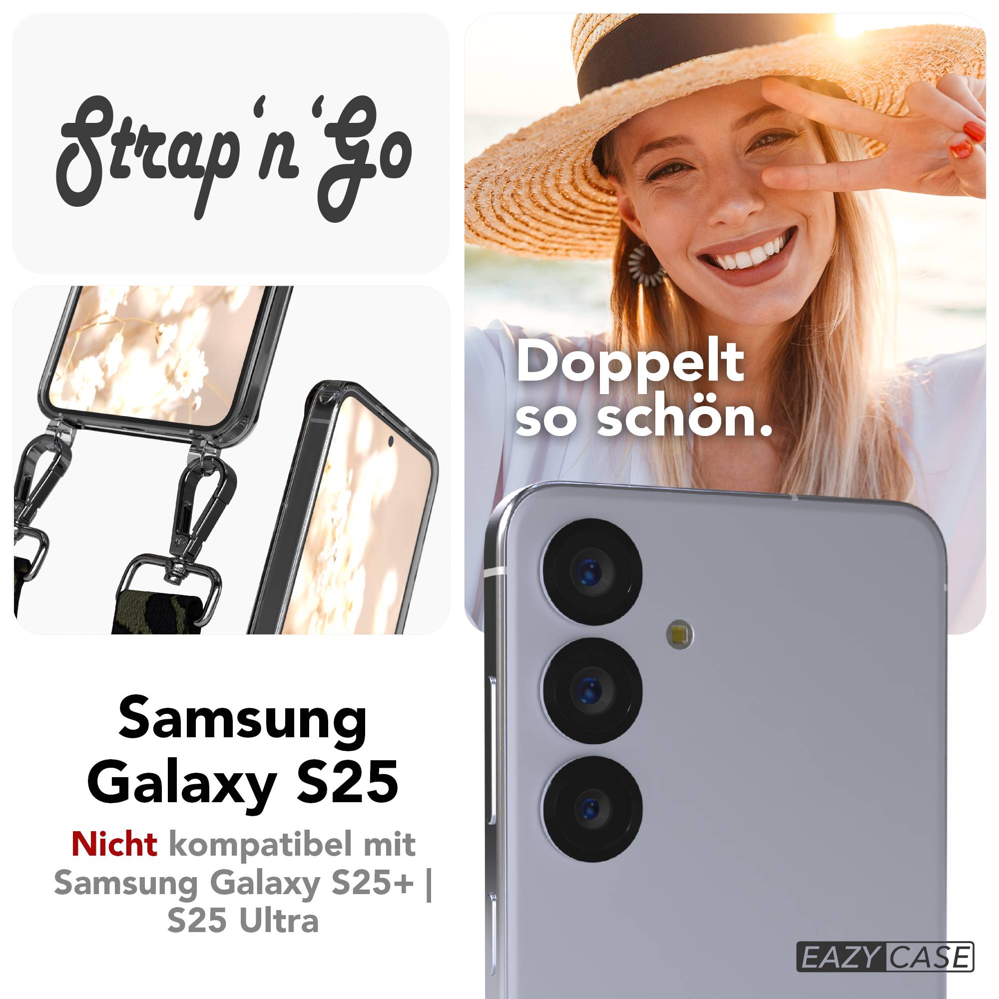 Samsung Galaxy S25 Handykette mit verstellbarem Boho Trageriemen und Metallapplikationen 