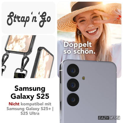 Samsung Galaxy S25 Handykette mit verstellbarem Boho Trageriemen und Metallapplikationen 