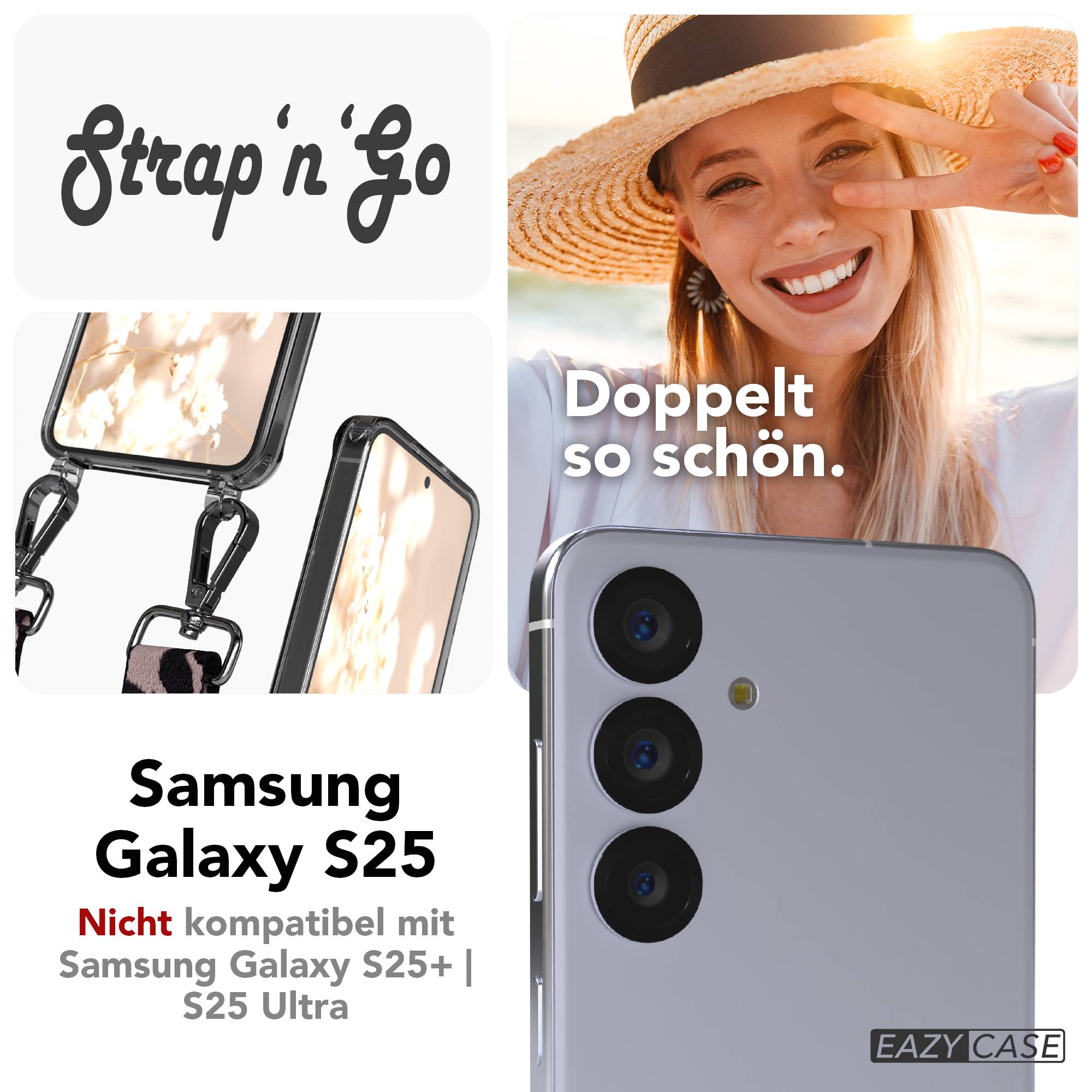 Samsung Galaxy S25 Handykette mit verstellbarem Boho Trageriemen und Metallapplikationen 