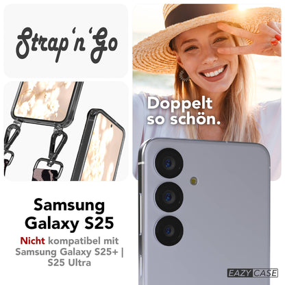 Samsung Galaxy S25 Handykette mit verstellbarem Boho Trageriemen und Metallapplikationen 