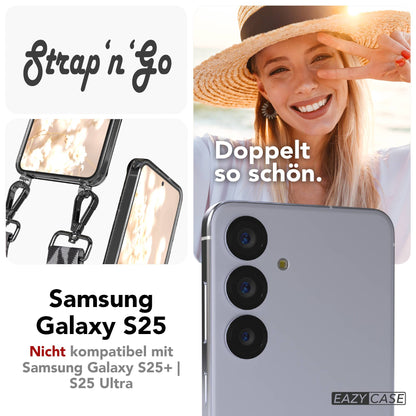 Samsung Galaxy S25 Handykette mit verstellbarem Boho Trageriemen und Metallapplikationen 