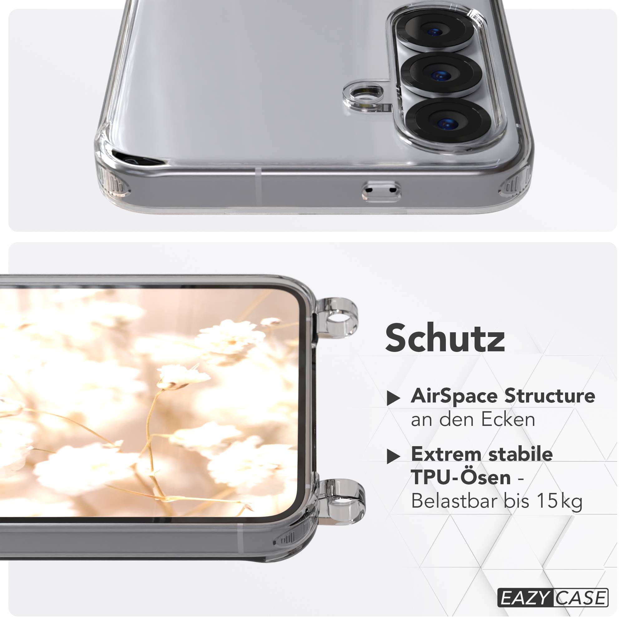 Samsung Galaxy S25 Handykette mit verstellbarem Boho Trageriemen und Metallapplikationen 