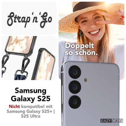 Samsung Galaxy S25 Handykette mit verstellbarem Boho Trageriemen und Metallapplikationen 