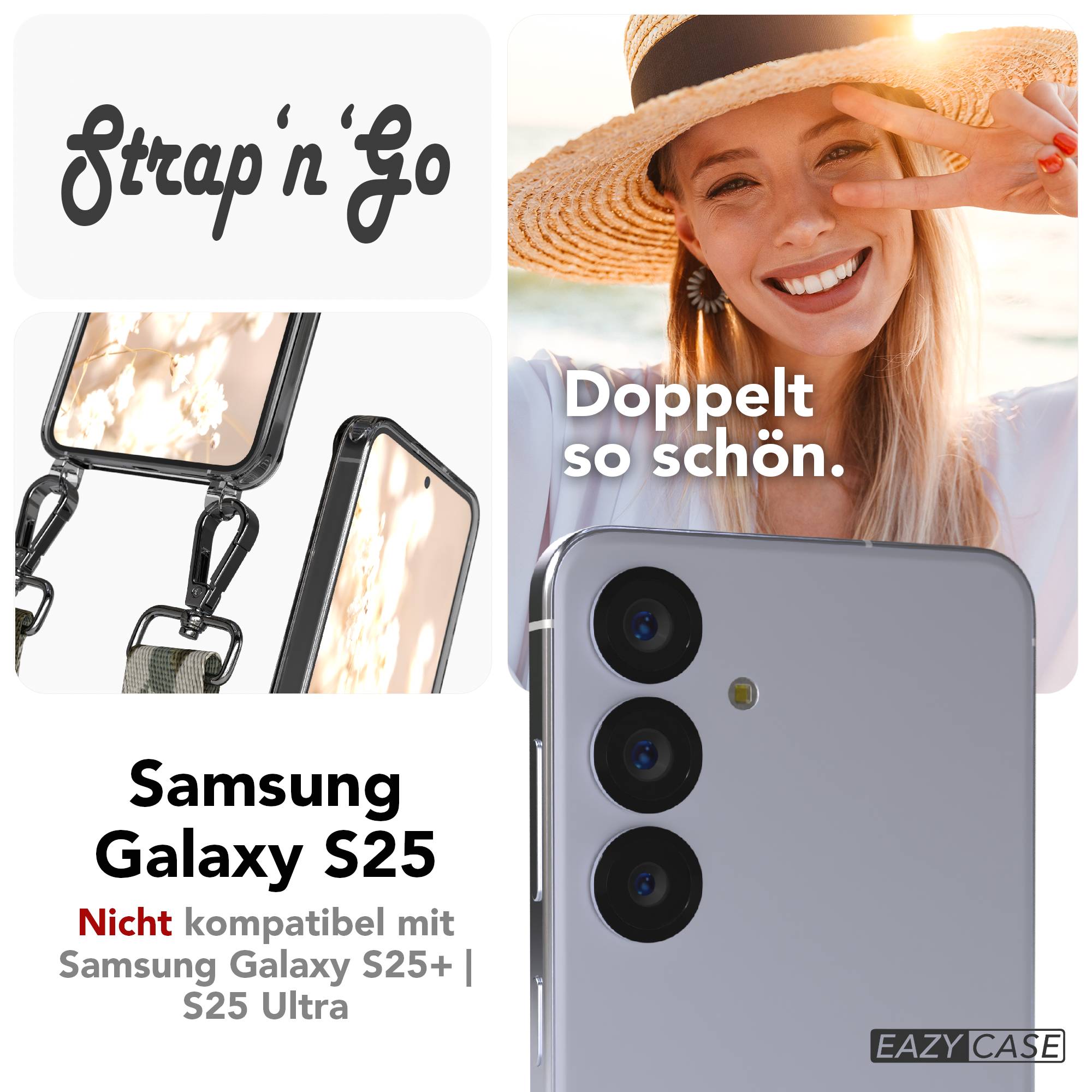 Samsung Galaxy S25 Handykette mit verstellbarem Boho Trageriemen und Metallapplikationen 