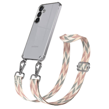 Samsung Galaxy S25 Handykette mit verstellbarem Boho Trageriemen und Metallapplikationen 