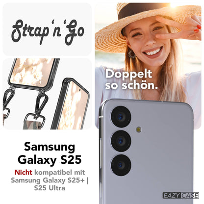 Samsung Galaxy S25 Handykette mit verstellbarem Boho Trageriemen und Metallapplikationen 
