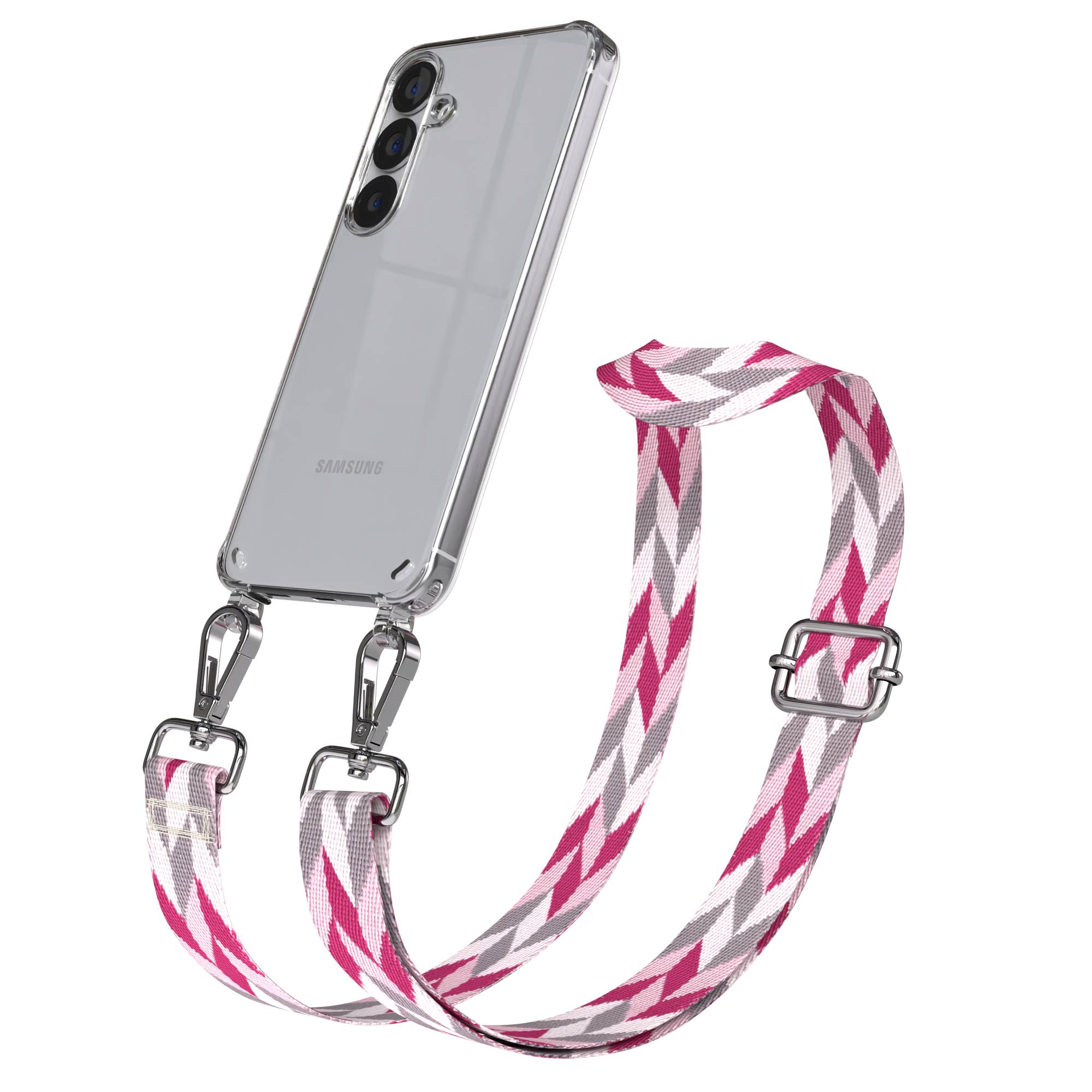 Samsung Galaxy S25 Handykette mit verstellbarem Boho Trageriemen und Metallapplikationen 