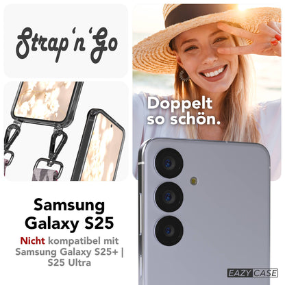 Samsung Galaxy S25 Handykette mit verstellbarem Boho Trageriemen und Metallapplikationen 