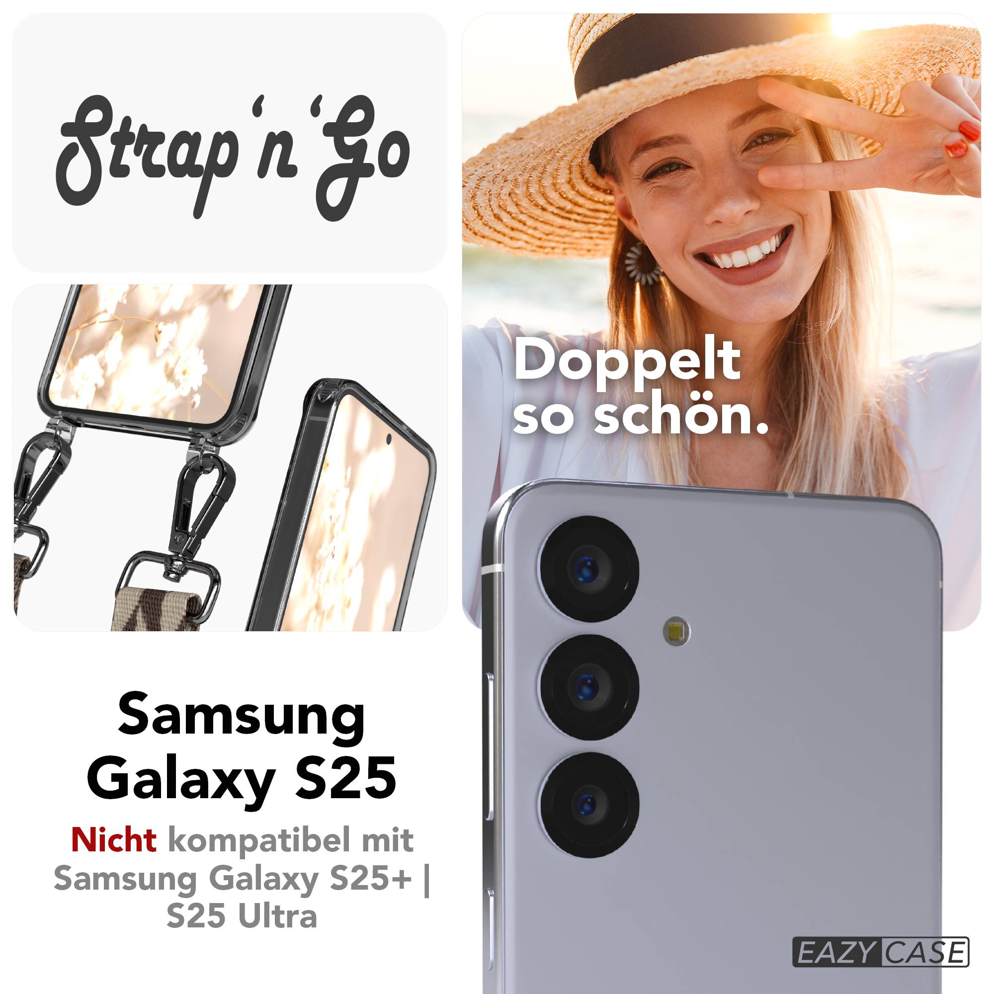 Samsung Galaxy S25 Handykette mit verstellbarem Boho Trageriemen und Metallapplikationen 