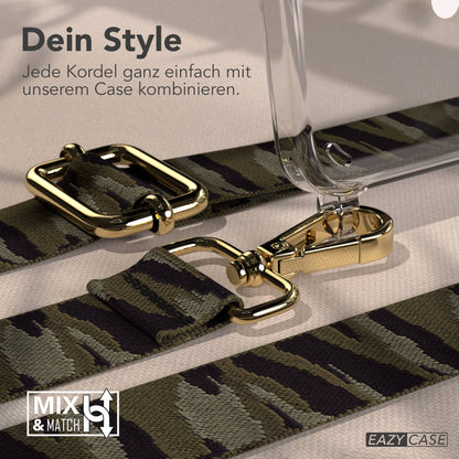 Samsung Galaxy S25 Handykette MagSafe mit verstellbarem Boho Band Set #farbe_grun-camouflage-metallfarbe-gold