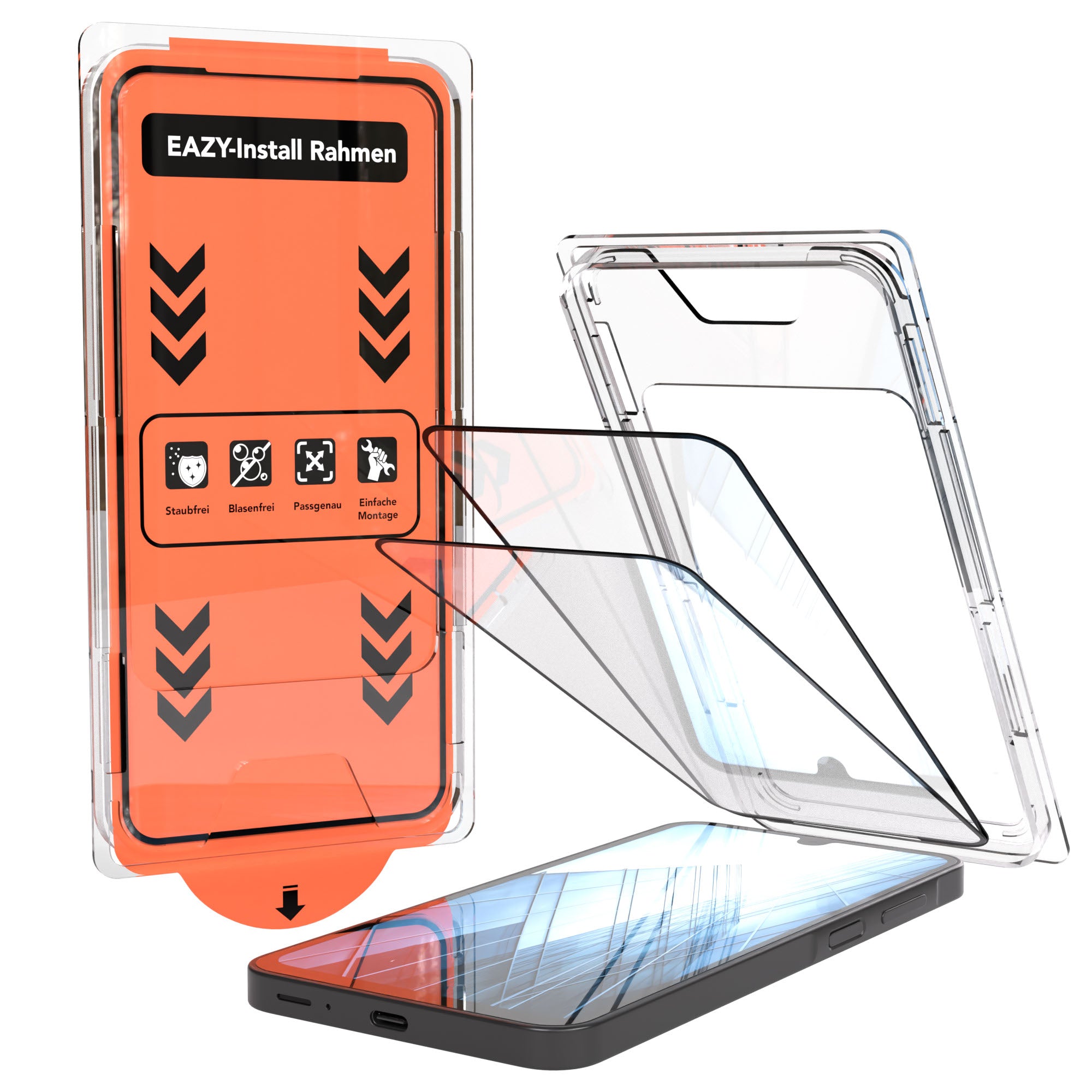 Samsung Galaxy A26 Schutzfolie Set mit Installationsrahmen schwarzer Rand