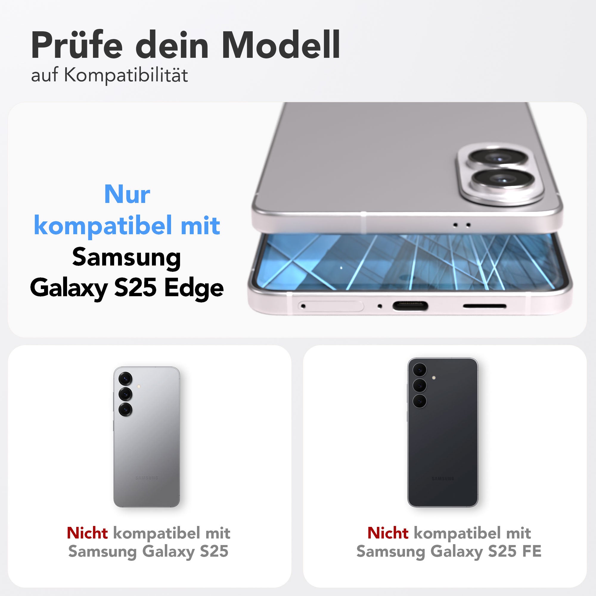 Samsung Galaxy S25 Edge Schutzfolie mit schwarzem Installationsrahmen und 9H Hartglas