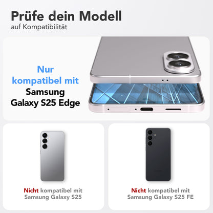 Samsung Galaxy S25 Edge Schutzfolie mit schwarzem Installationsrahmen und 9H Hartglas
