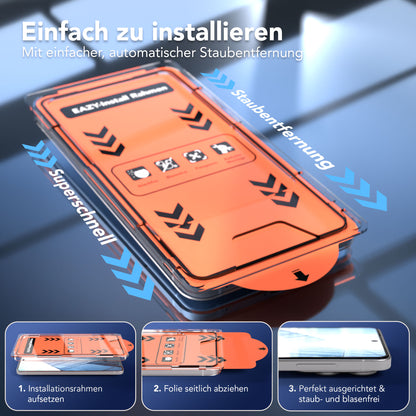Samsung Galaxy S25 Edge Schutzfolie mit schwarzem Installationsrahmen und 9H Hartglas