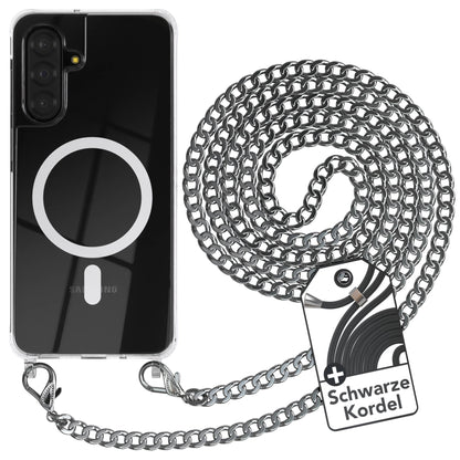 Galaxy A18 Hülle mit Metallkette + Schwarze Kordel mit MagSafe
