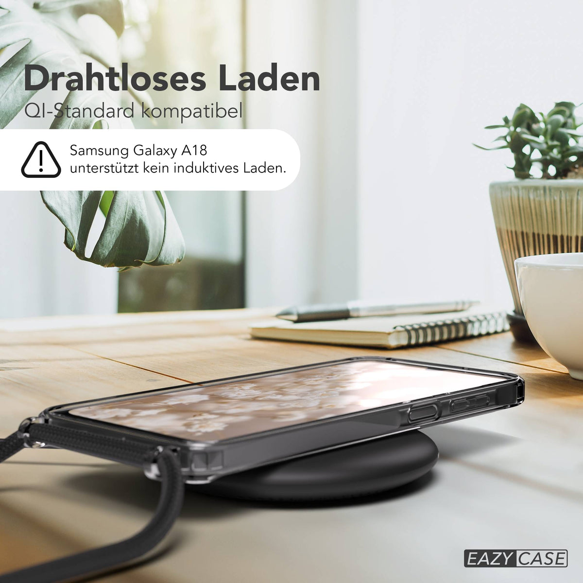Galaxy A18 Hülle mit Metallkette + Schwarze Kordel mit MagSafe