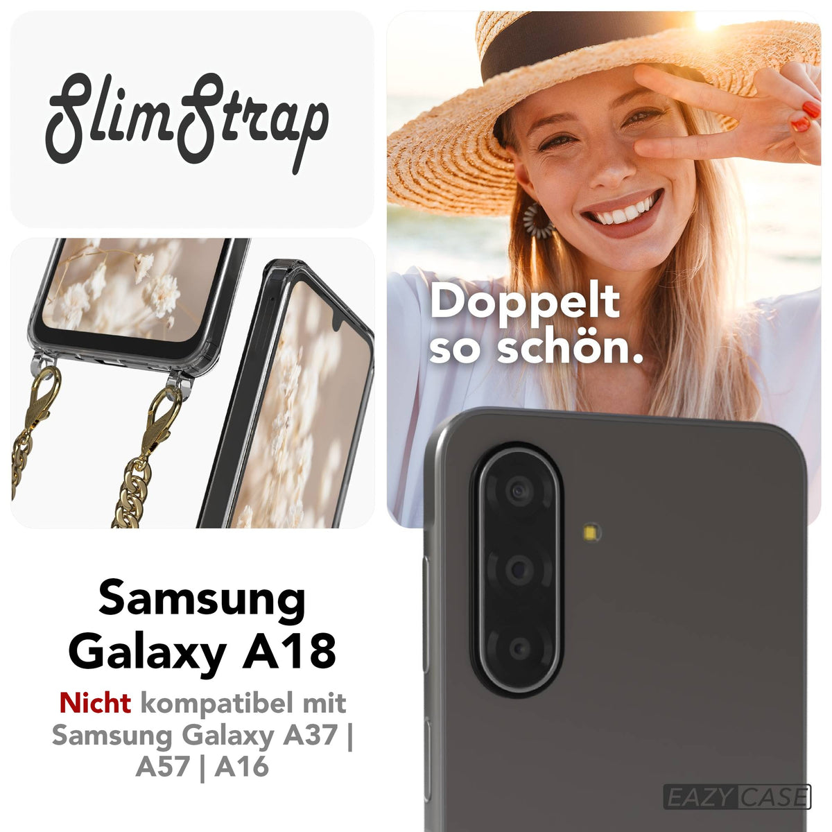 Galaxy A18 Hülle mit Metallkette + Schwarze Kordel mit MagSafe
