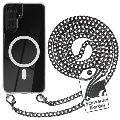 Galaxy A18 Hülle mit Metallkette + Schwarze Kordel mit MagSafe