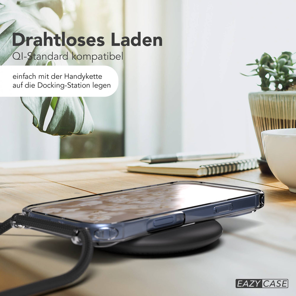 iPhone 18 Pro Max Hülle mit Metallkette + Schwarze Kordel mit MagSafe