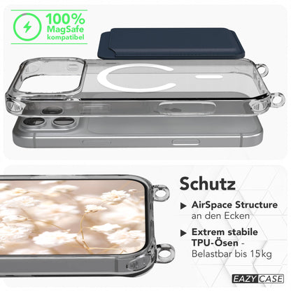 iPhone 18 Pro Max Hülle mit Metallkette + Schwarze Kordel mit MagSafe