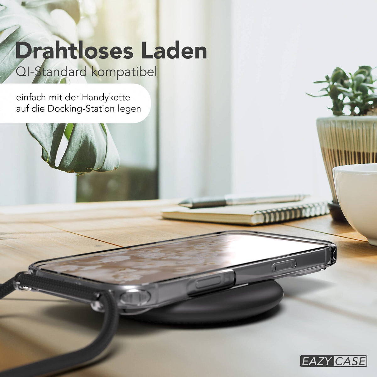 iPhone 18 Pro Max Hülle mit Metallkette + Schwarze Kordel mit MagSafe