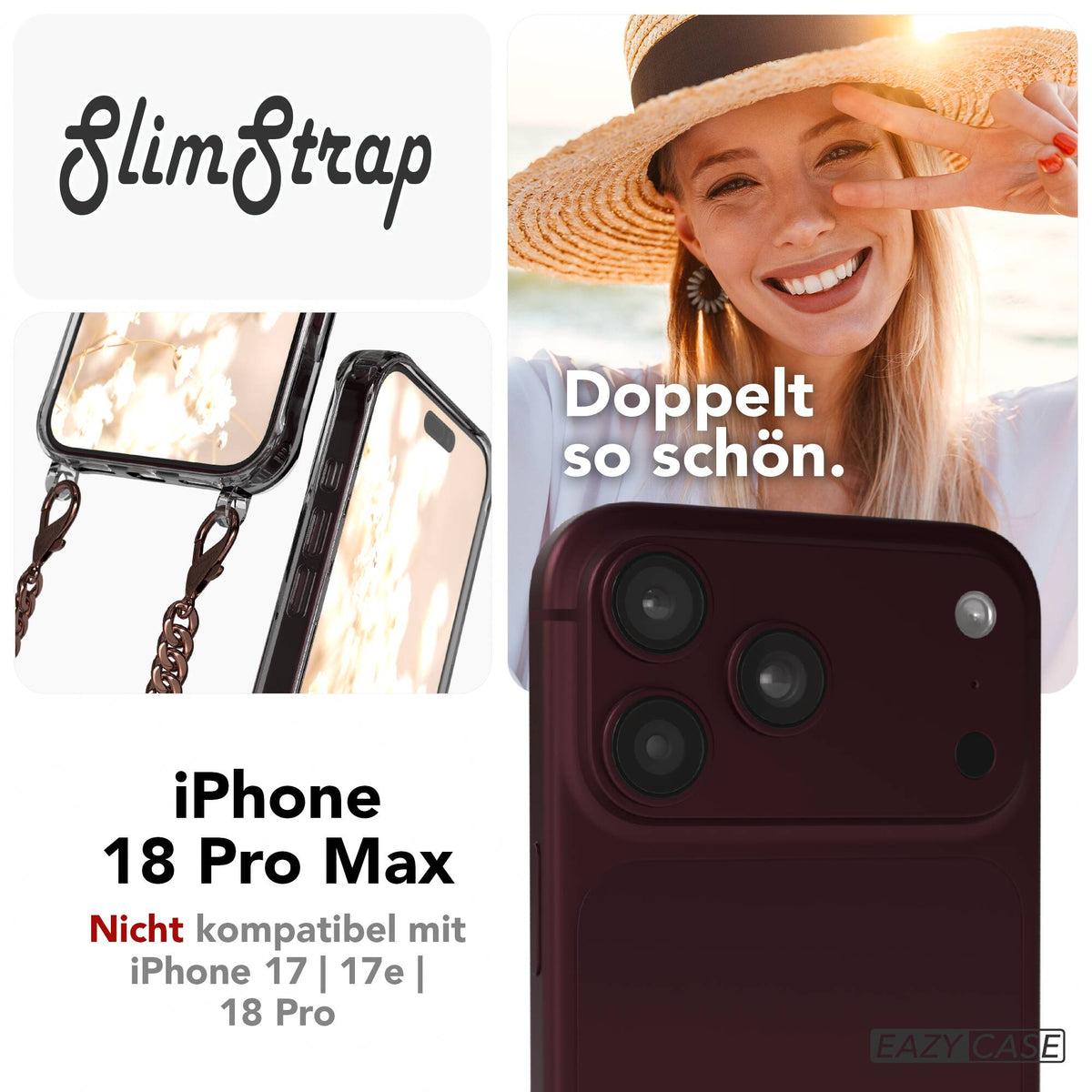 iPhone 18 Pro Max Hülle mit Metallkette + Schwarze Kordel