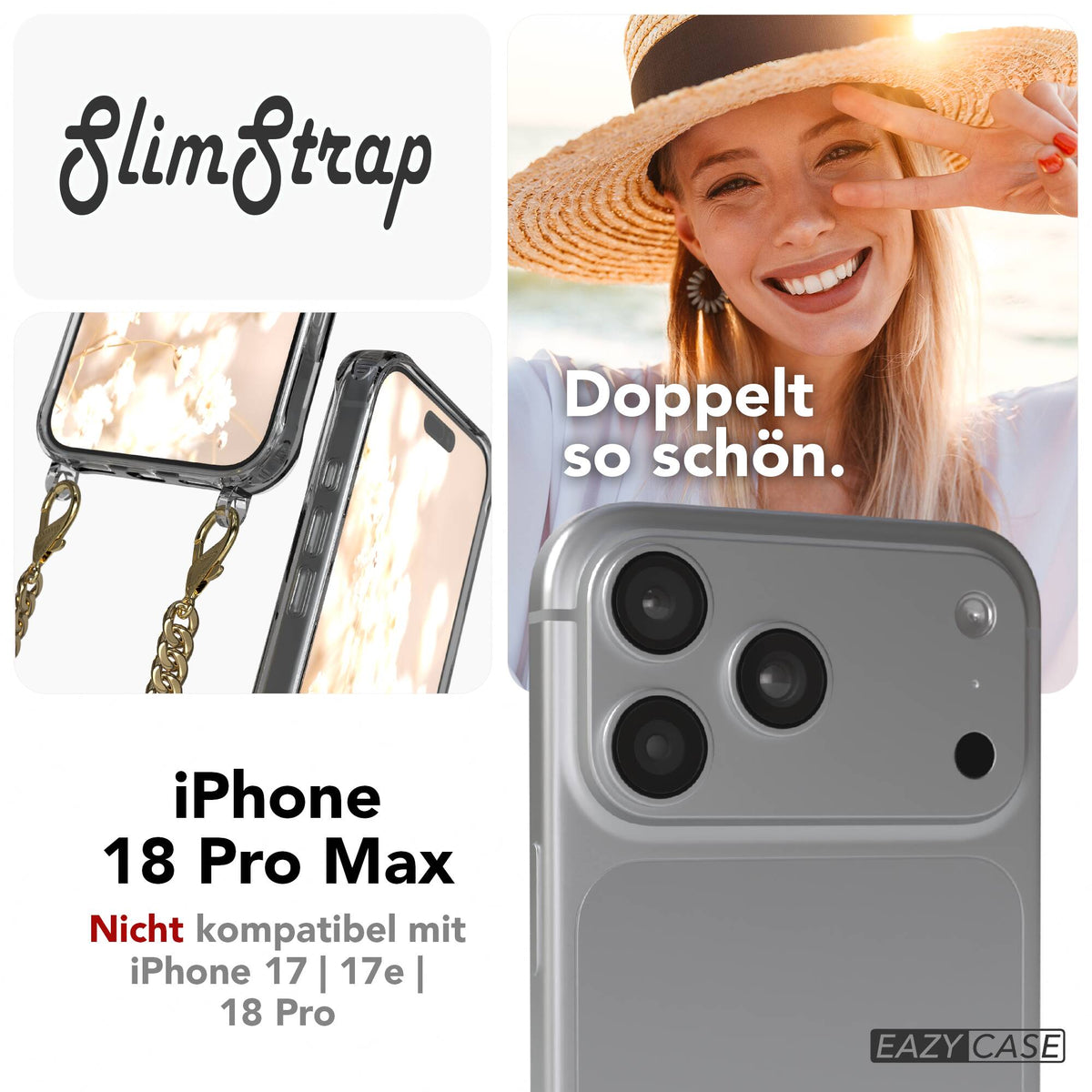 iPhone 18 Pro Max Hülle mit Metallkette + Schwarze Kordel