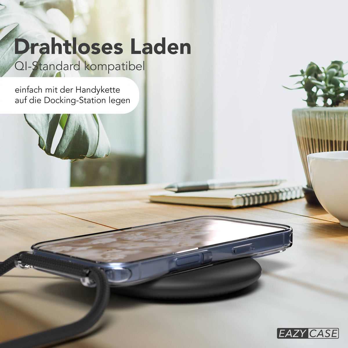 iPhone 18 Pro Hülle mit Metallkette + Schwarze Kordel mit MagSafe