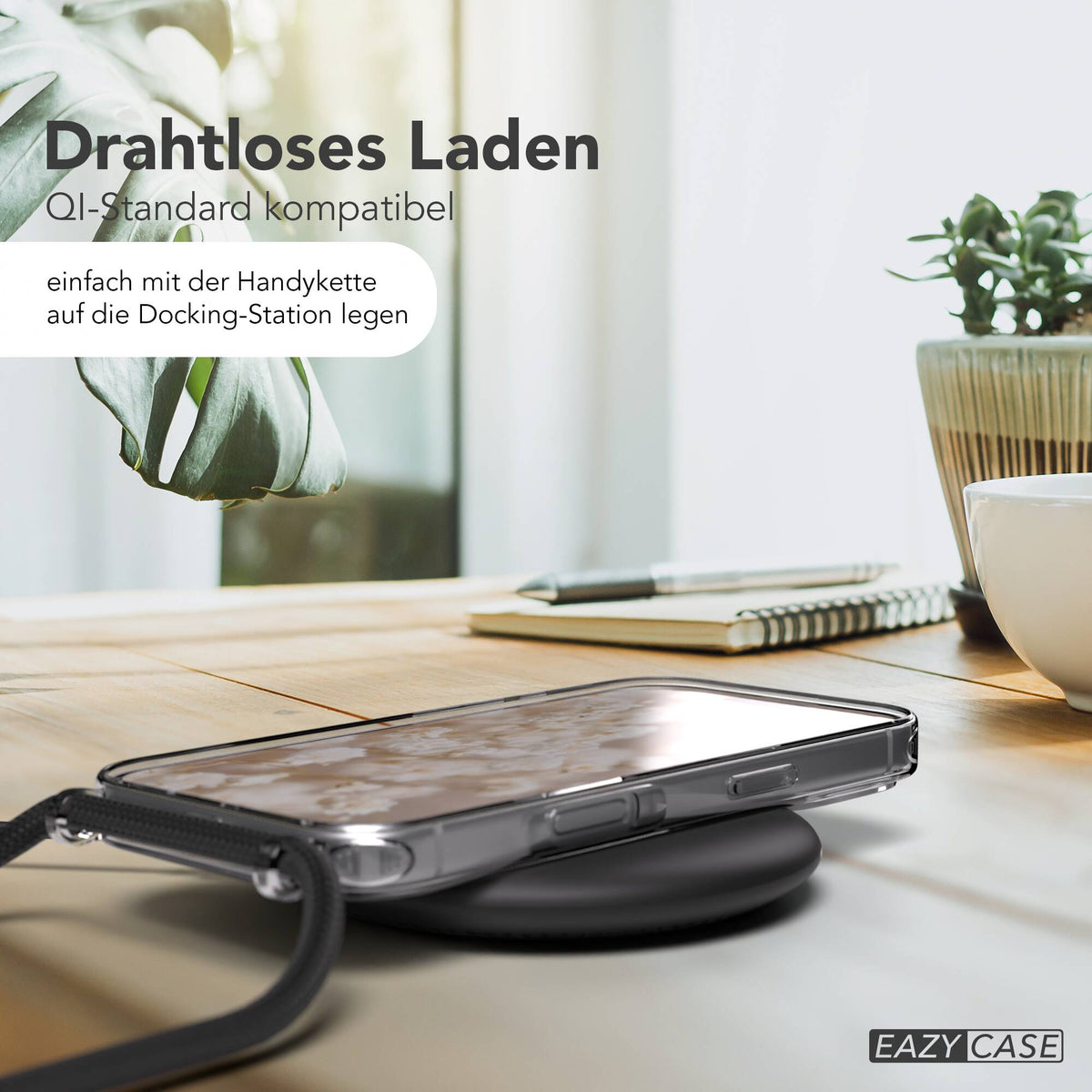 iPhone 18 Pro Hülle mit Metallkette + Schwarze Kordel mit MagSafe