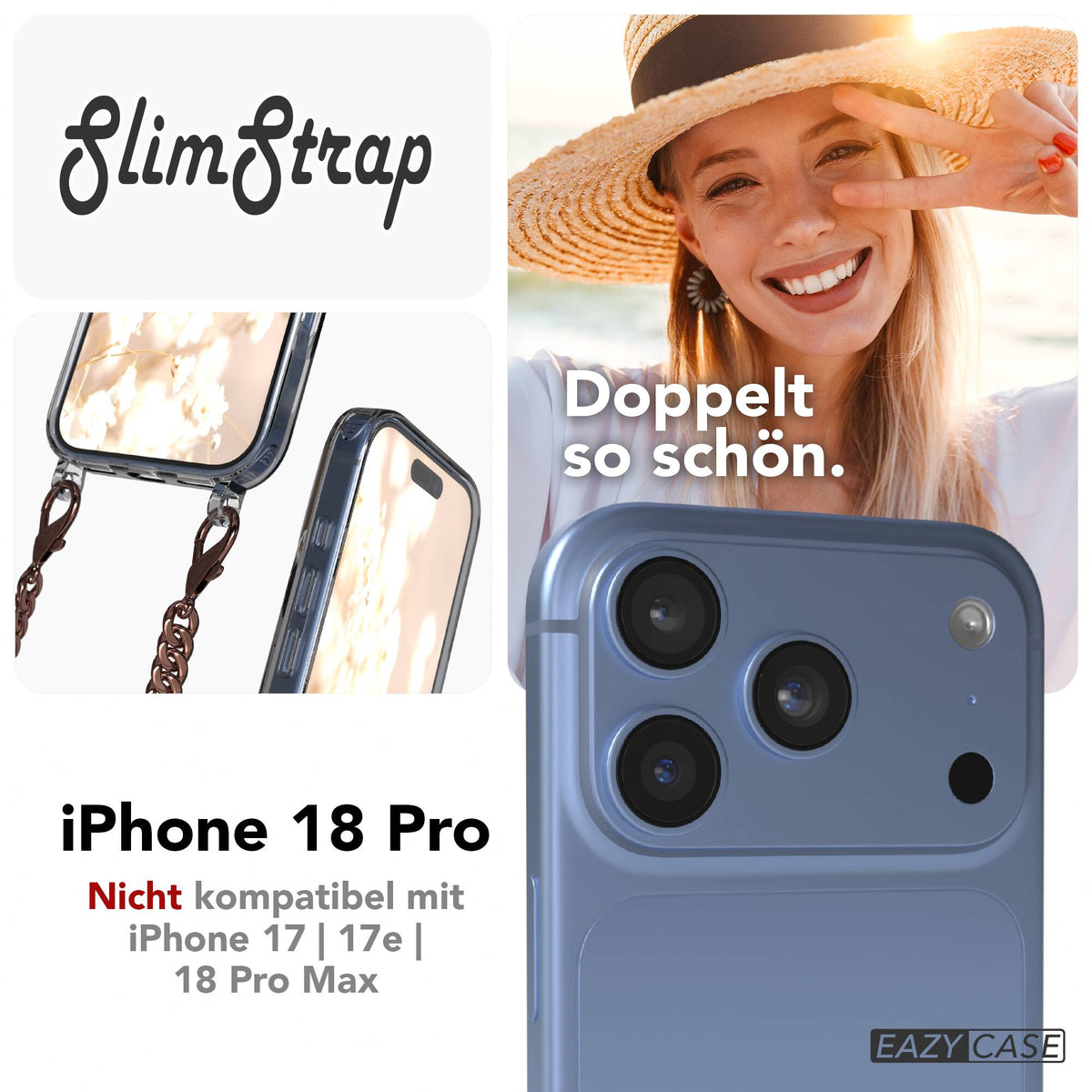 iPhone 18 Pro Hülle mit Metallkette + Schwarze Kordel