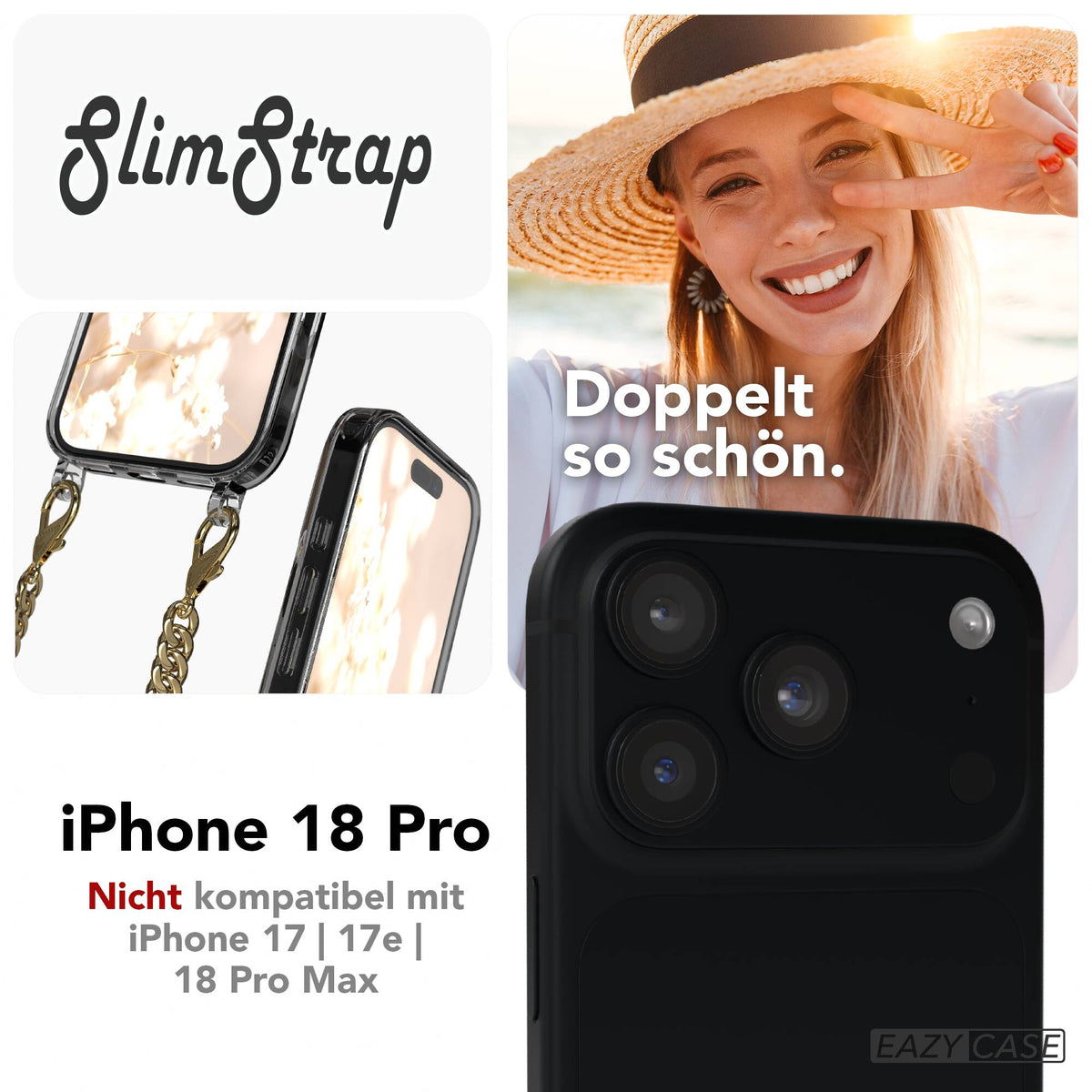 iPhone 18 Pro Hülle mit Metallkette + Schwarze Kordel