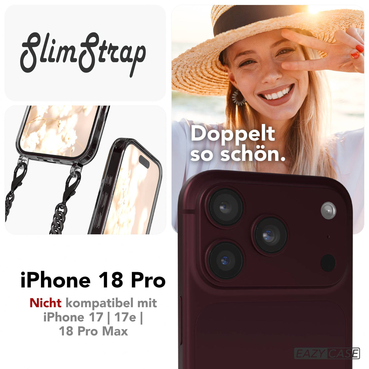 iPhone 18 Pro Hülle mit Metallkette + Schwarze Kordel