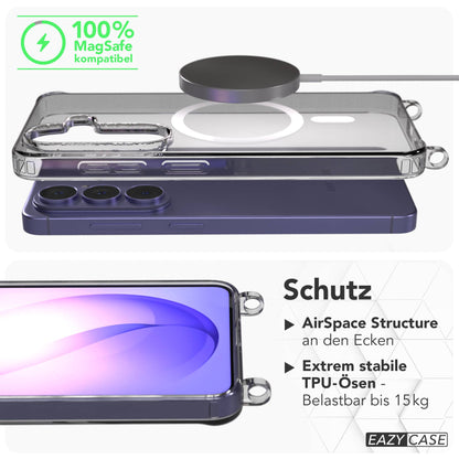 Samsung Galaxy S26 transparente Hülle mit Befestigungsösen für Handyketten und MagSafe Magnetring