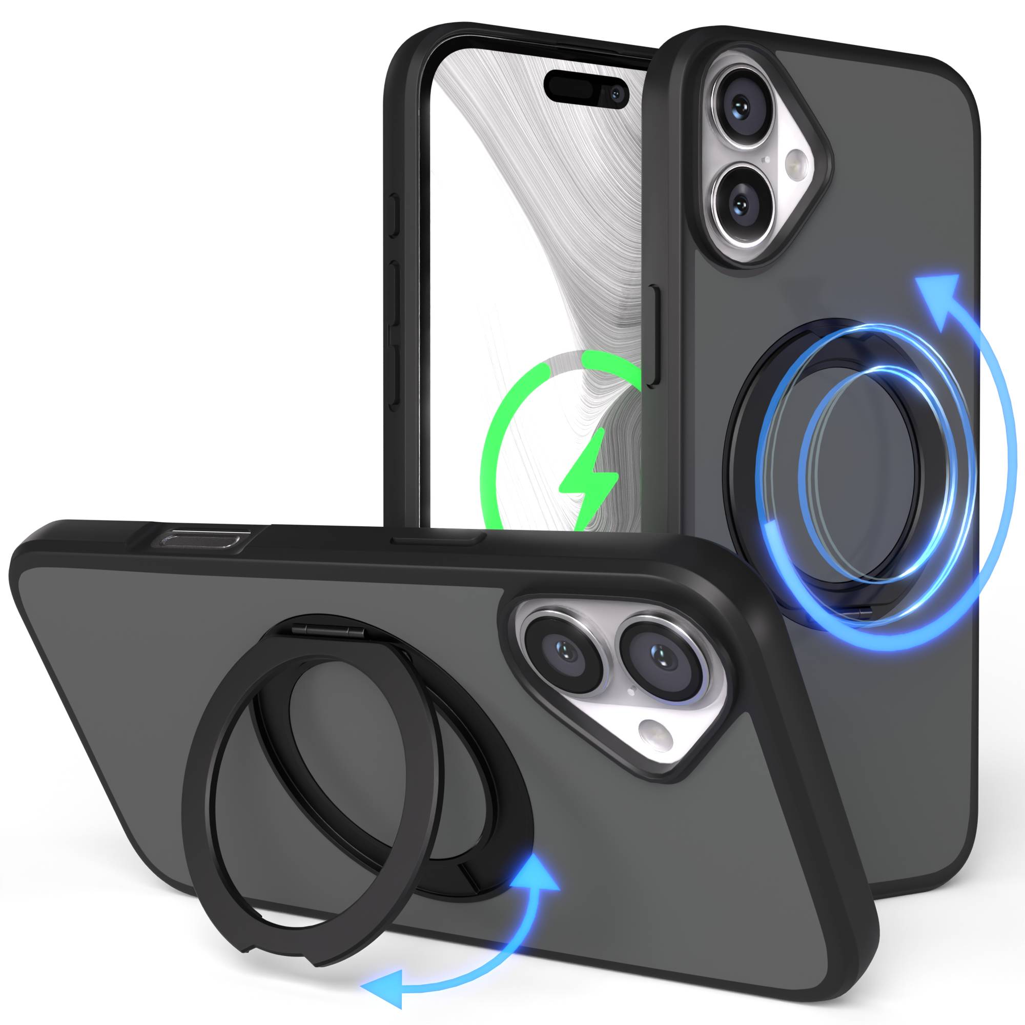 iPhone 16 Plus Bumper Hülle mit drehbarem Ring und MagSafe Funktion 
