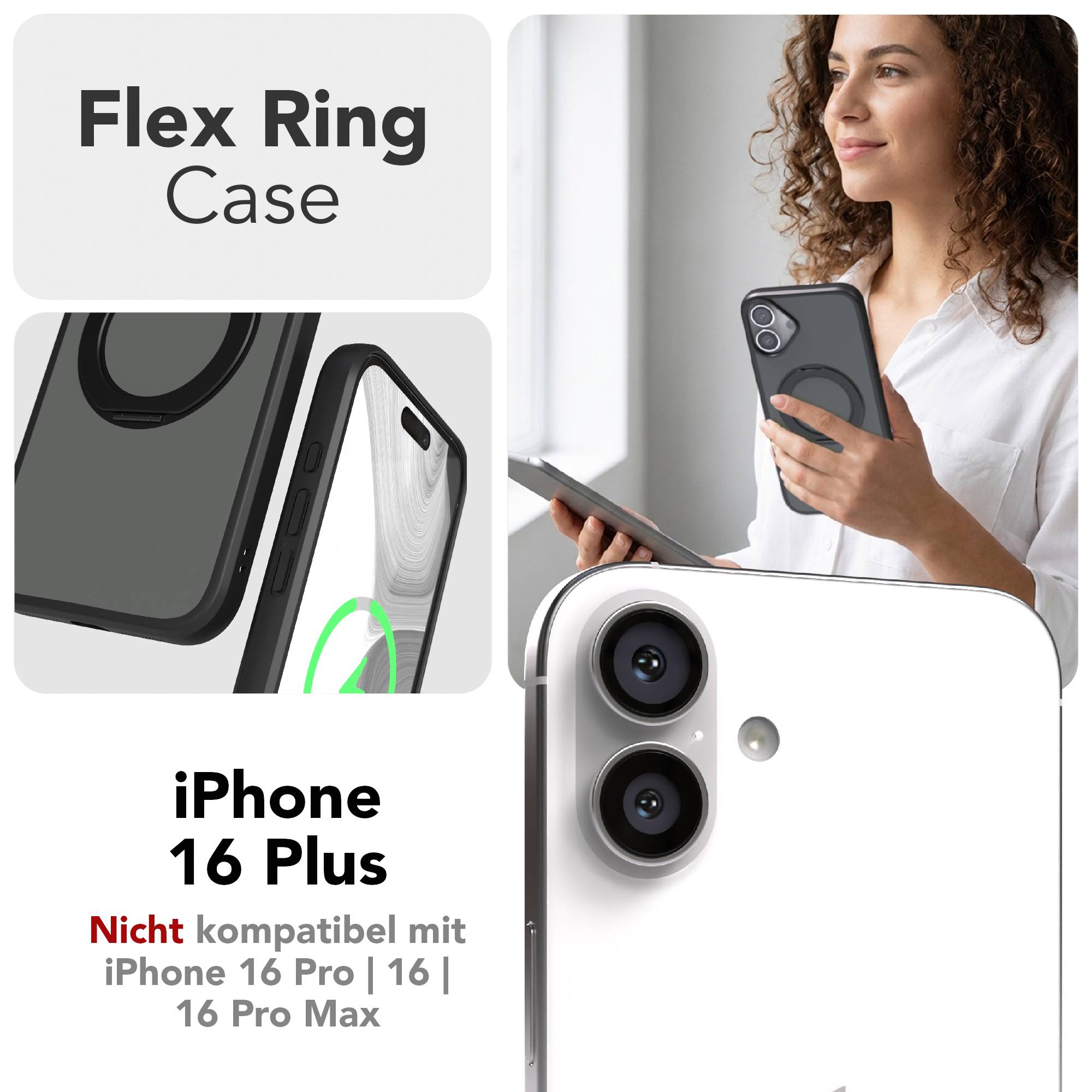 iPhone 16 Plus Bumper Hülle mit drehbarem Ring und MagSafe Funktion 