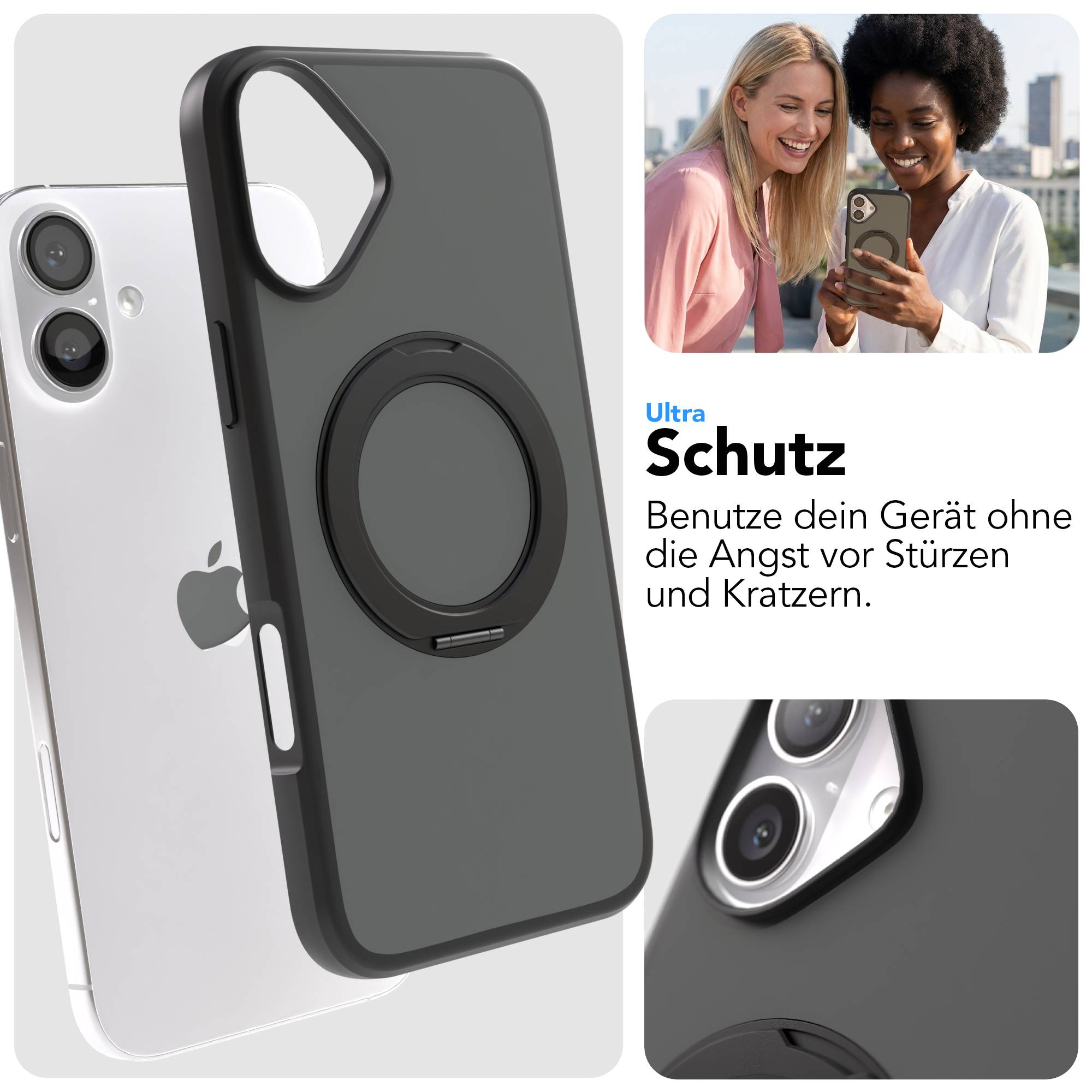 iPhone 16 Plus Bumper Hülle mit drehbarem Ring und MagSafe Funktion 