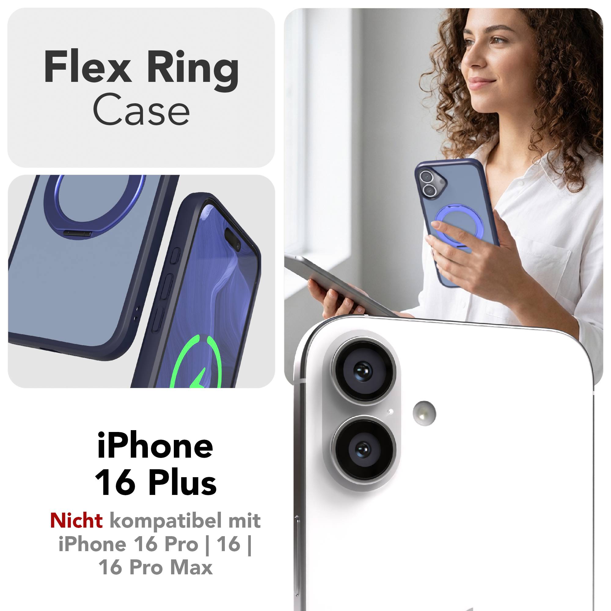 iPhone 16 Plus Bumper Hülle mit drehbarem Ring und MagSafe Funktion 