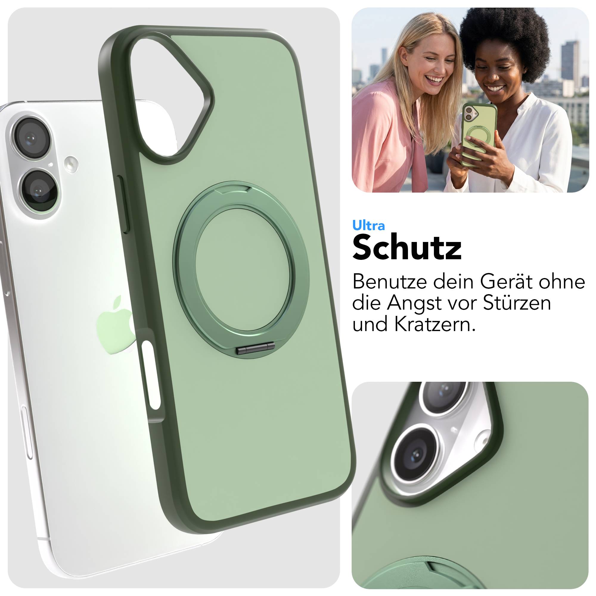 iPhone 16 Plus Bumper Hülle mit drehbarem Ring und MagSafe Funktion 