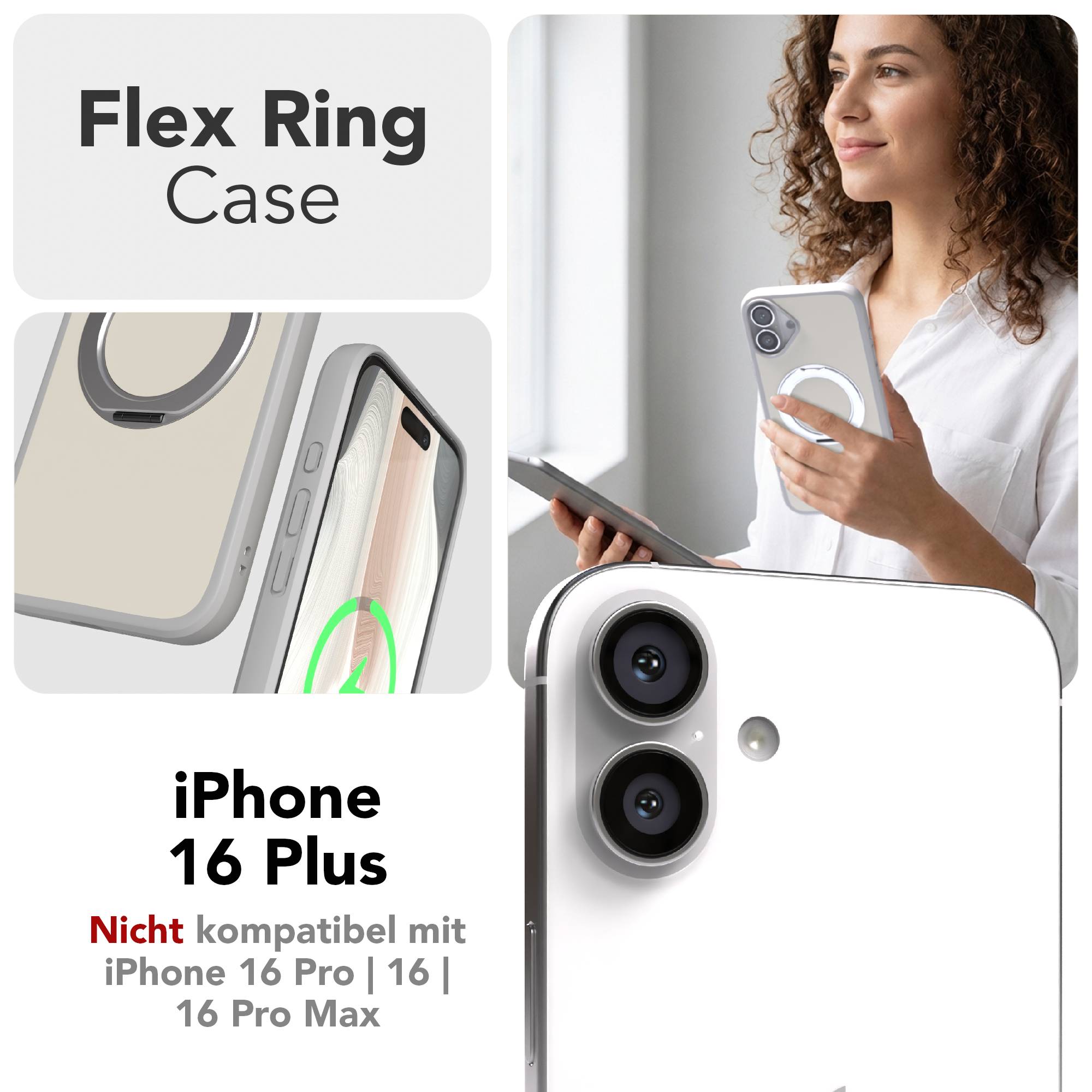 iPhone 16 Plus Bumper Hülle mit drehbarem Ring und MagSafe Funktion 