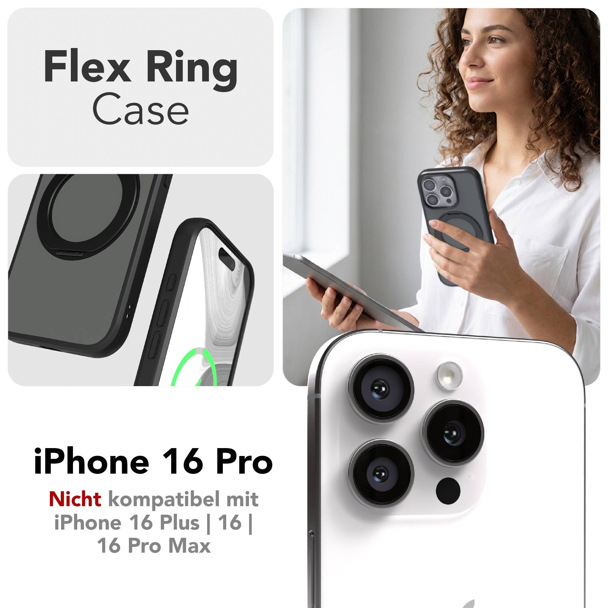 iPhone 16 Pro Bumper Hülle mit drehbarem Ring und MagSafe Funktion 