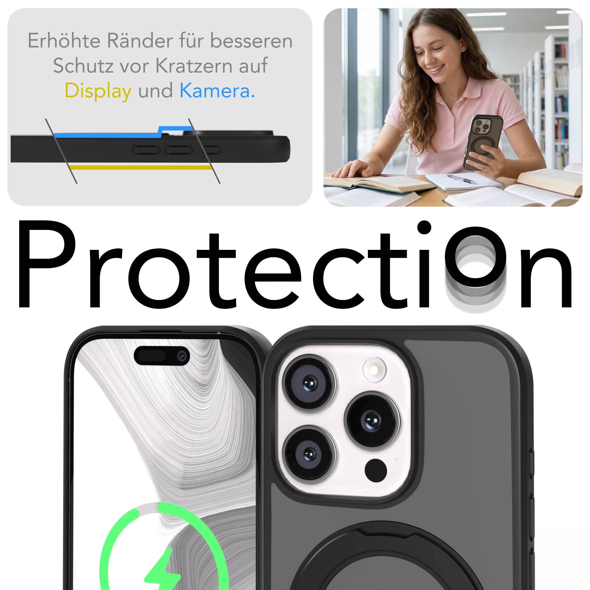 iPhone 16 Pro Bumper Hülle mit drehbarem Ring und MagSafe Funktion 